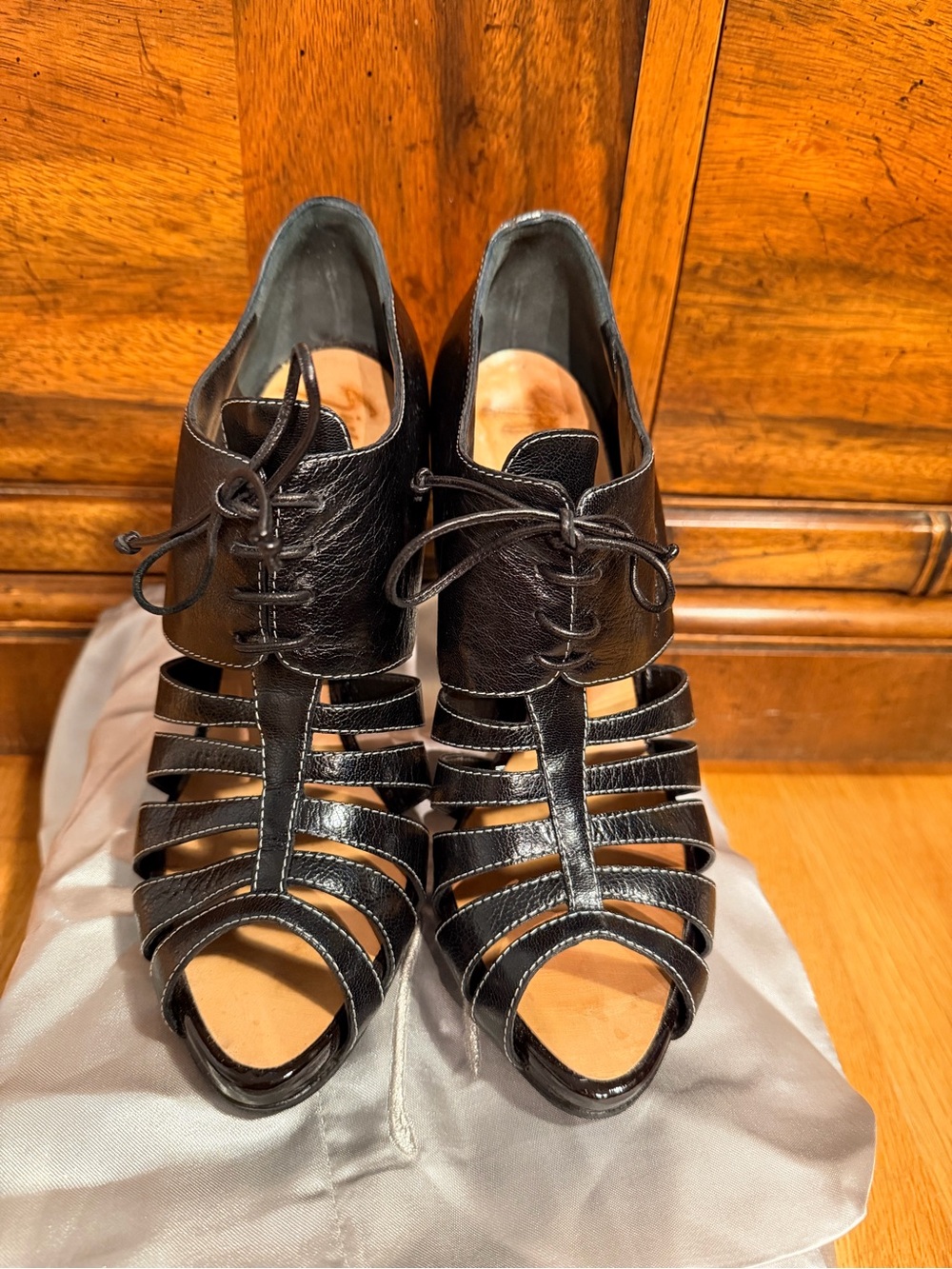 Giuseppe Zanotti Women’s Black Strappy Lace-Up Heeled Booties